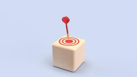 The Red darts on Target wood cube for Business concept 3d Rendering. Stock Illustration