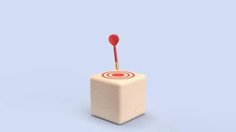 The Red darts on Target wood cube for Business concept 3d Rendering. Stock Photos