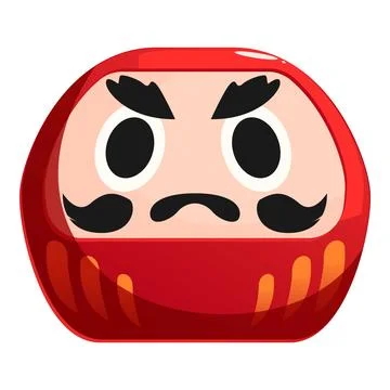 Red daruma doll showing grumpy face expression Illustrazione stock