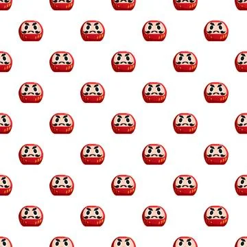 Red daruma dolls forming a continuous pattern on a white background Stock Illustration