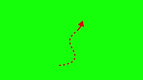 Red dashed arrow pointing upwards on a green screen background Stock Footage 316746692