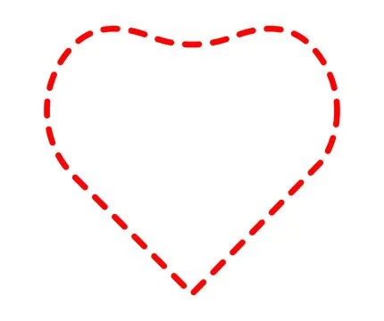 Red dashed heart shape border vector isolated on white background Illustrazione stock