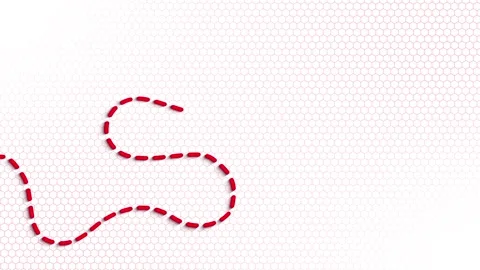 Red dashed line forms a question mark on white hexagonal grid background Video stock 335629757