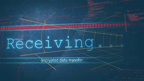 Red data blocks flowing through data tunnel turning cyan as text flickering 動画素材 312098761