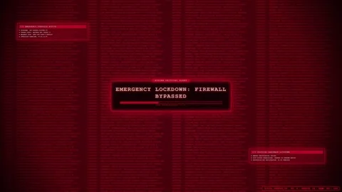 Red Data Encrypted System Failure Emergency Override Hacking Screen. Stock Footage 346836595