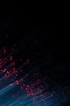 Red Data Particles in Dark Space, Abstract Cyber Technology Background Stock Photos