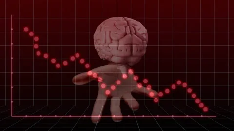 Red data points appearing tracing sloping curve past swaying brain-tentacle Stock Footage 314660051
