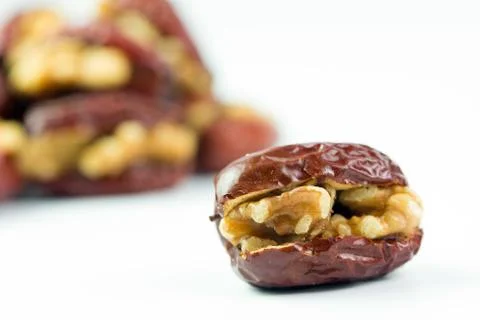 Red date stuffed with walnut Stock Photos