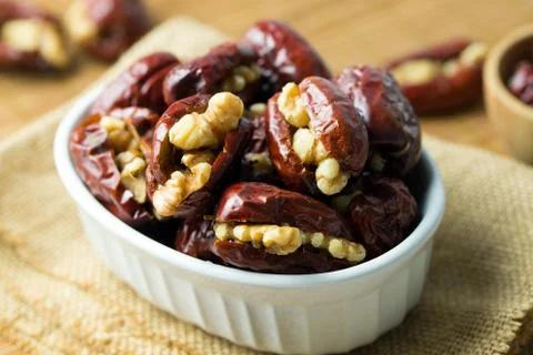 Red date stuffed with walnut Stock Photos