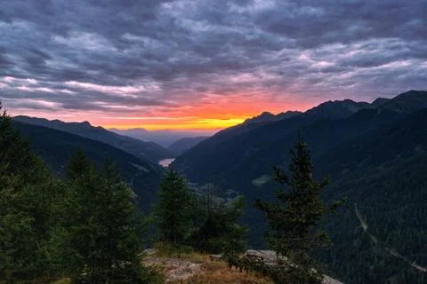 A red dawn over the Dolomites. Stock Photos