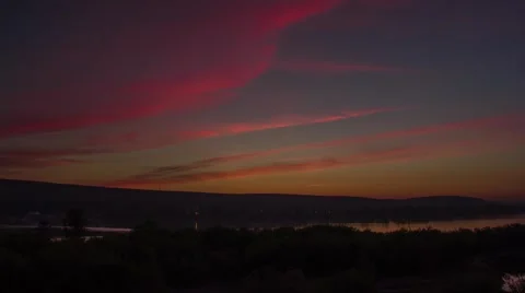Red dawn on the river Stock Footage 54152335