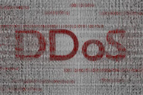 Red ddos text binary cloud infected code 3d render background Stock Illustration