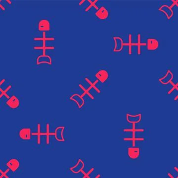 Red Dead fish icon isolated seamless pattern on blue background. Vector Illustrazione stock