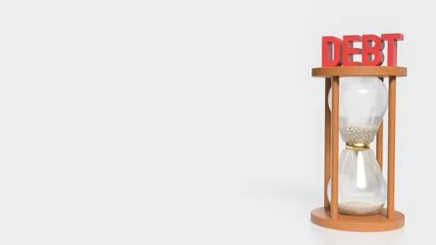 The red debt text on sand clock for business concept 3d rendering. Stock Illustration