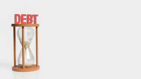 The red debt text on sand clock for business concept 3d rendering. Ilustração Stock