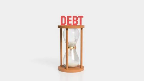 The red debt text on sand clock for business concept 3d rendering. Fotos Stock