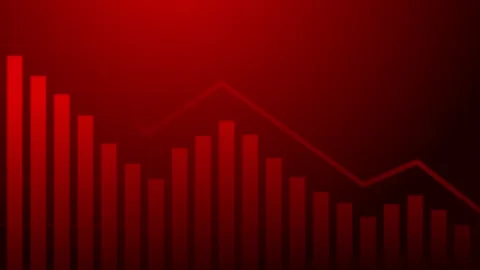 Red declining bar chart with arrow, symbolizing financial loss. Stock Footage 286410650