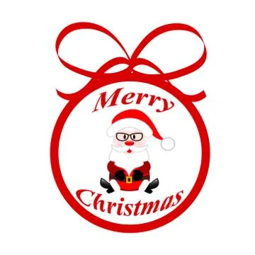 Red decor christmas tree ball with Santa Claus and reindeers for your design, Stock Illustration