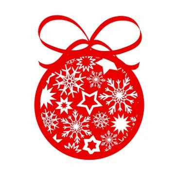 Red decor christmas tree ball with stars ans snowflakes for your design, stoc Stock Illustration