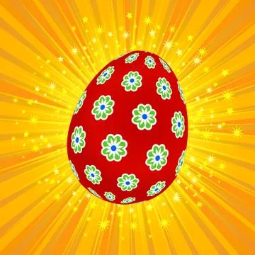 Red decorated Easter egg on yellow background Illustrazione stock