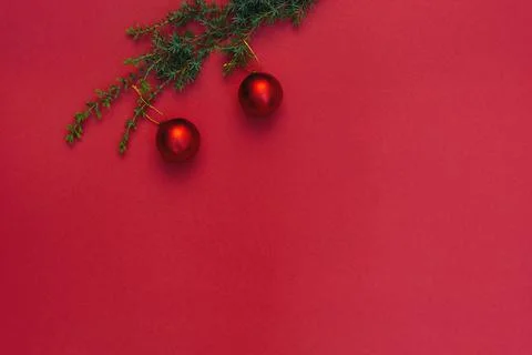 Red Decorations on Christmas tree Stock Photos