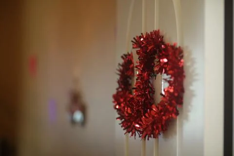 Red Decorative Wreath on Door Stock Photos