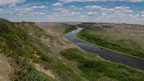 The Red Deer River in the Prairie of Alberta in Canada Stock Footage 124387101