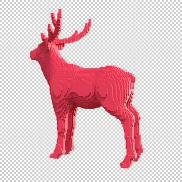 Red deer statue from plastic blocks on a transparent background. Stock Illustration