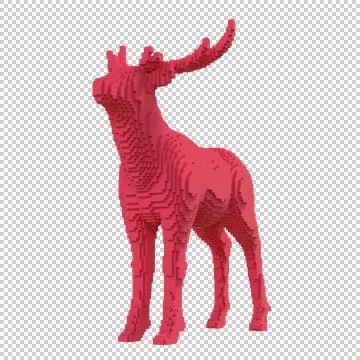 Red deer statue from plastic blocks on a transparent background. Stock Illustration