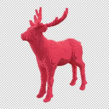 Red deer statue from plastic blocks on a transparent background. Stock Illustration