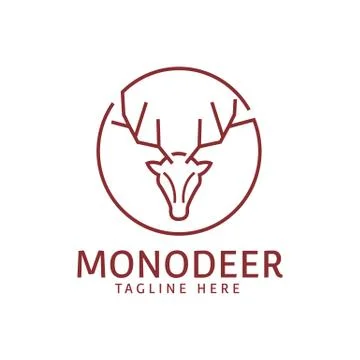 Red deer template logo design with horn in mono line Stock Illustration