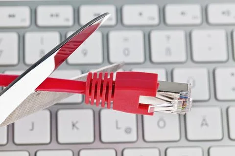 The red, defective cable of a network from a computer. Austria Stock Photos