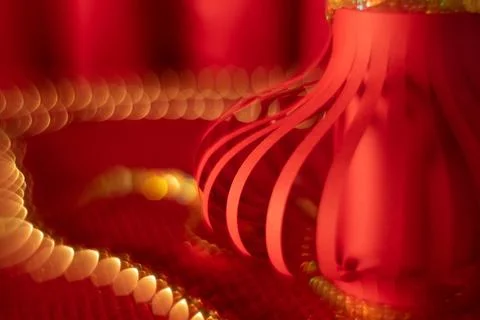 Red defocused abstract background with Red Chinese paper lantern close up with Stock Photos