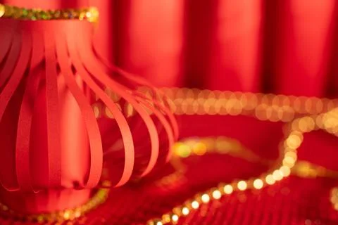 Red defocused abstract background with Red Chinese paper lantern close up wit 写真素材