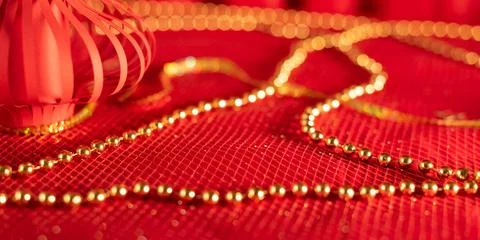 Red defocused abstract background with Red Chinese paper lantern close up with Stock Photos