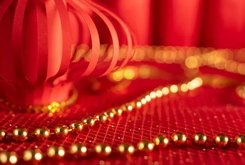 Red defocused abstract background with Red Chinese paper lantern close up with 写真素材