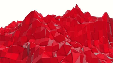 Red deformable low poly wave surface. 3D rendering Stock Footage 95001418