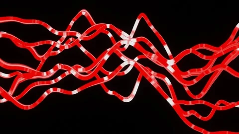 Red deformable stripes with glowing running lights moving on black background. 3 Stock Footage 311720882