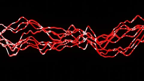 Red deformable stripes with glowing running lights moving on black background. 3 Stock Footage 311720883