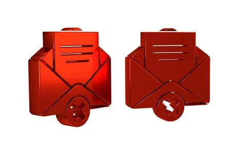Red Delete envelope icon isolated on transparent background. Delete or erro.. Illustrazione stock