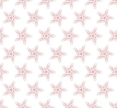 Red delicate line vector seamless patterm flower Stock Illustration