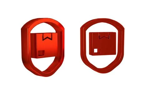 Red Delivery pack security with shield icon isolated on transparent backgro.. Stockillustratie