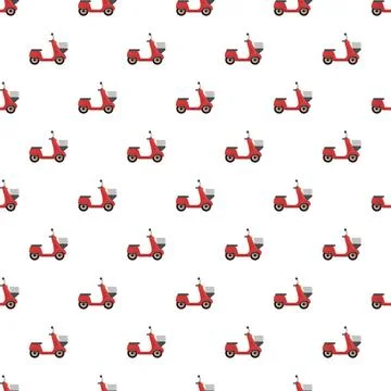 Red delivery scooters seamless pattern for transportation concept Stock Illustration