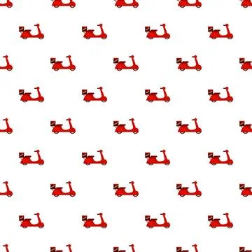 Red delivery scooters seamless pattern for fast food service Stock Illustration