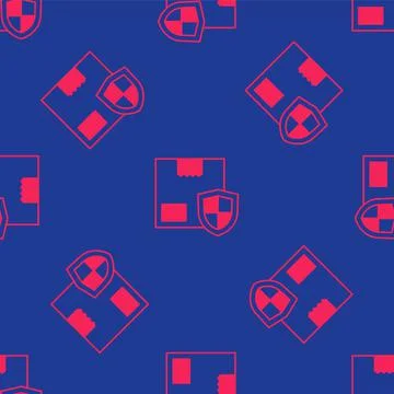 Red Delivery security with shield icon isolated seamless pattern on blue Illustrazione stock