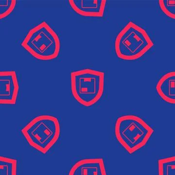 Red Delivery security with shield icon isolated seamless pattern on blue 스톡 일러스트