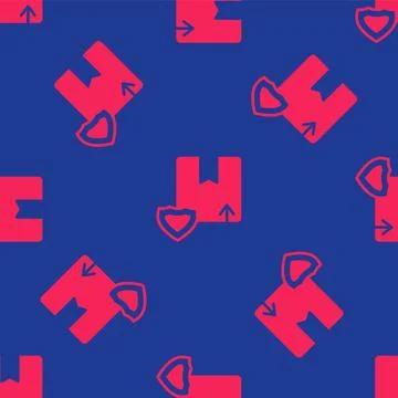 Red Delivery security with shield icon isolated seamless pattern on blue Stock Illustration