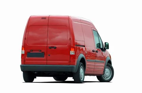 Red delivery van back view Foto stock