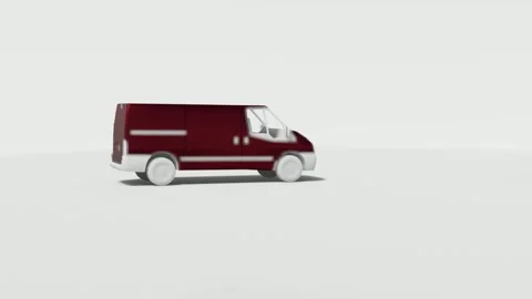 Red Delivery Van Driving on White Background Stock Footage 331049685