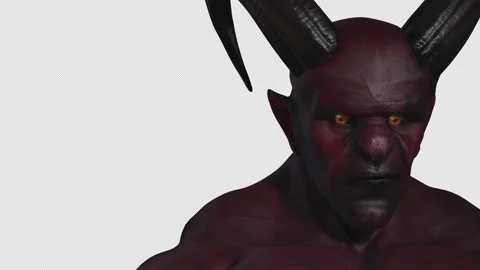 Red demon, devil, imp, monster with twisted horns and muscle Part 2 from 6 Stockbeeldmateriaal 148117574